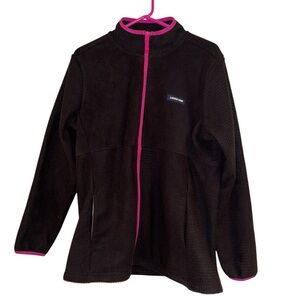 Lands' End Black Fleece Jacket with Pink Trim